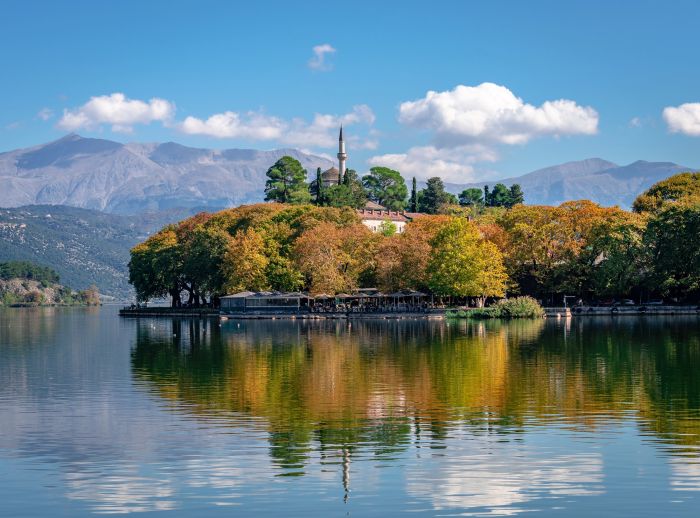 View of lake Pamvotis and the waterfront of the city of Ioannina
