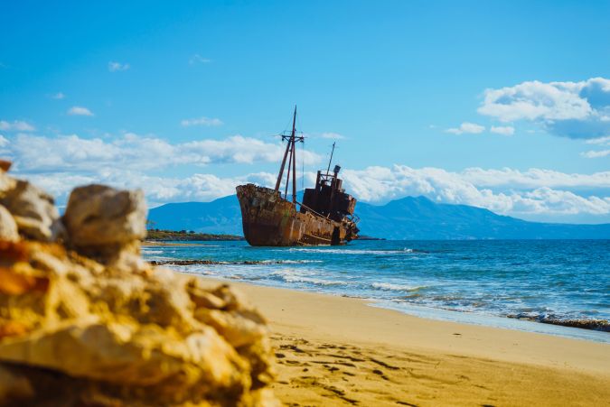 famous rusty shipwreck Dimitrios in Glyfada beach near Gytheio