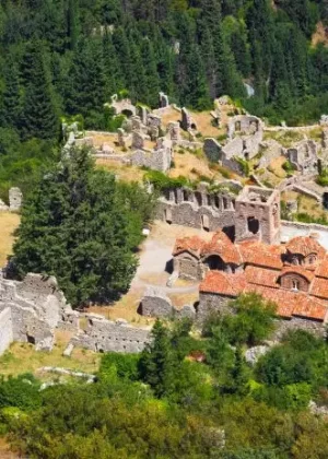 Ruins of old town in Mystras, Greece
